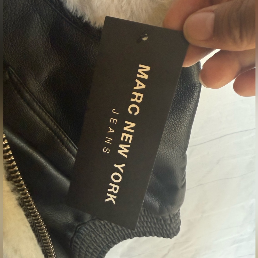 Marc New York Jeans Black Faux Fur Lined Leather Vest Womens L NEW WITH TAGS - Picture 6 of 12